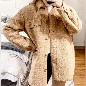 NWOT Joie Tan Sherpa Teddy Shacket Jacket Coat Cozy Chic,Quiet Luxury, Classic L